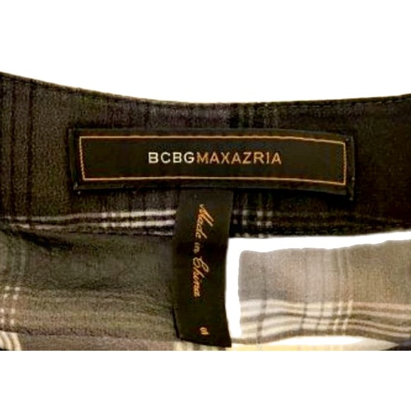 BCBGMaxAzria Black and White Plaid Long Sleeve Silk Blouse - Picture 8 of 8